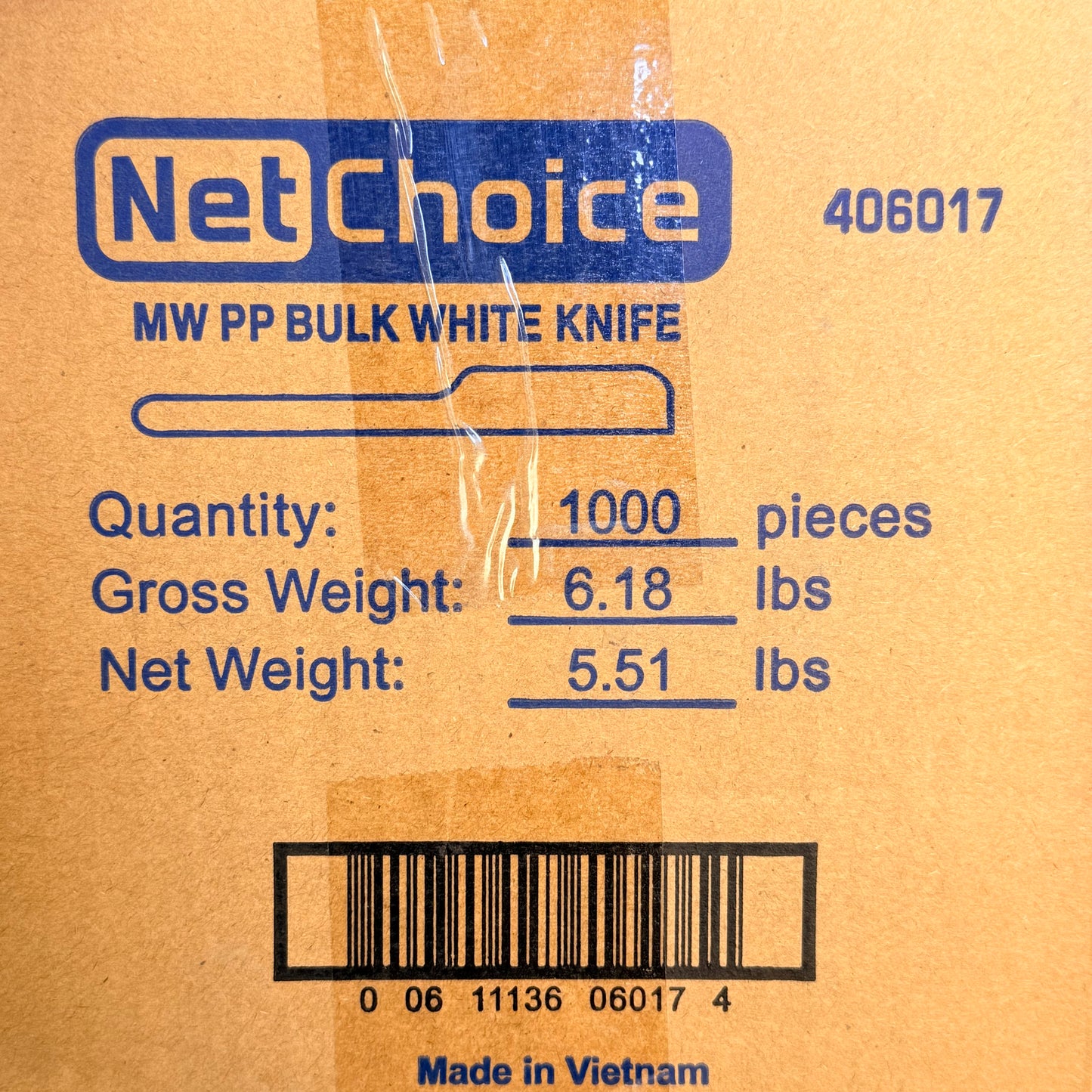 ZA@ NETCHOICE (Box Of 1000) White Knife Medium Weight Polypropylene 406017 A
