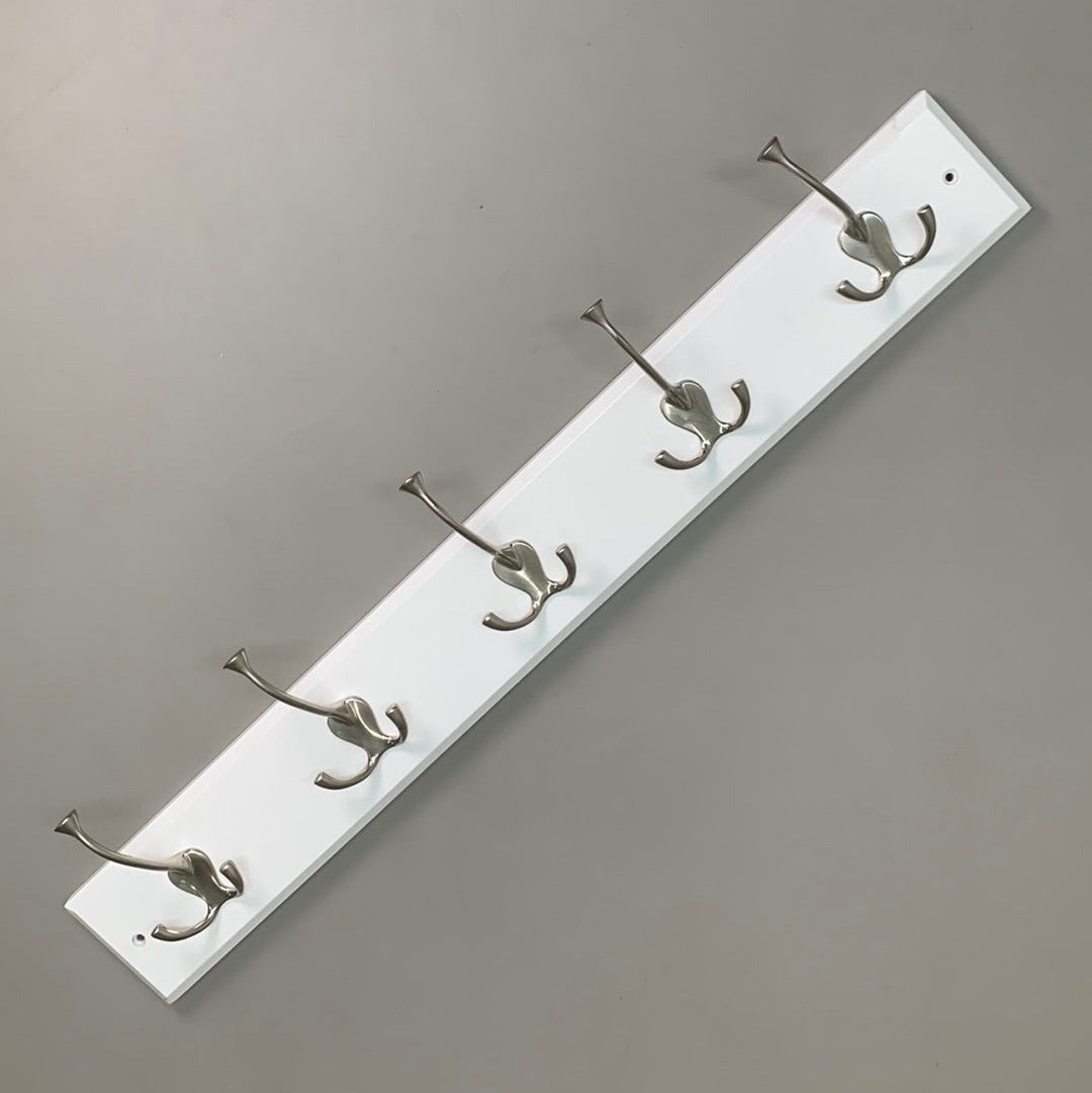 Liberty 27 in. White and Satin Nickel Tri-Hook Rack 129848 - The