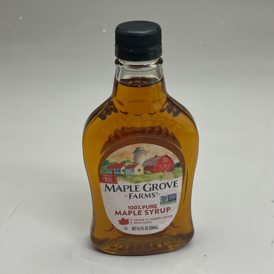 MAPLE GROVE FARMS (12 PACK) Crafted 100% Pure Maple Syrup 8.5 Fl Oz BB 06/27