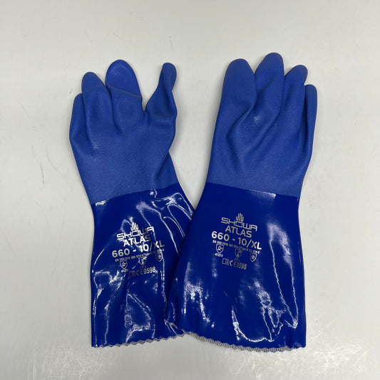 SHOWA Atlas 660 Rough Finish Triple Dipped Pvc Coating Gloves Unisex Sz XL Blue