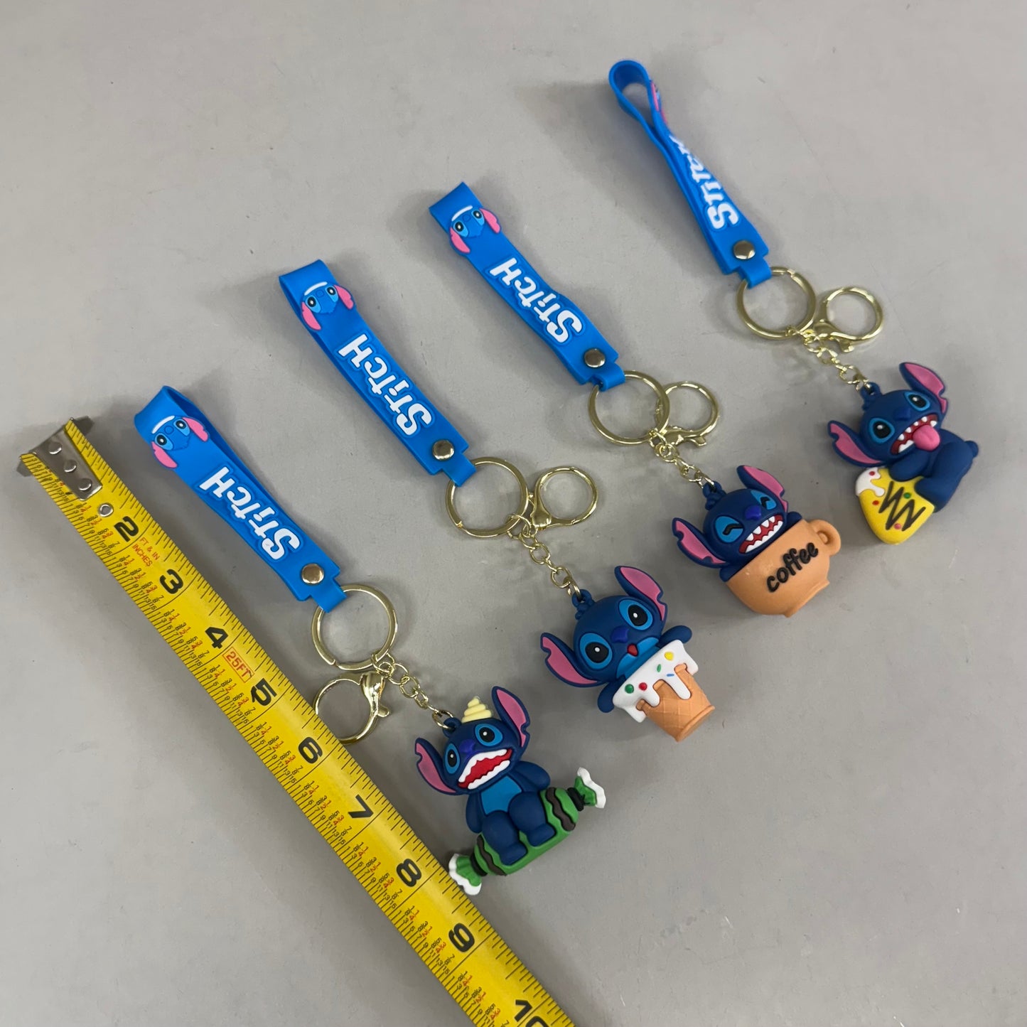 STITCH (12 Piece,4 Styles) Assortment Bundle Of Stitch Character Keychains Blue