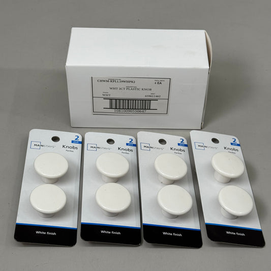 MAINSTAYS (8 PACK, 2 KNOBS EACH) Plastic Cabinet Knobs w/ Hardware White Finish