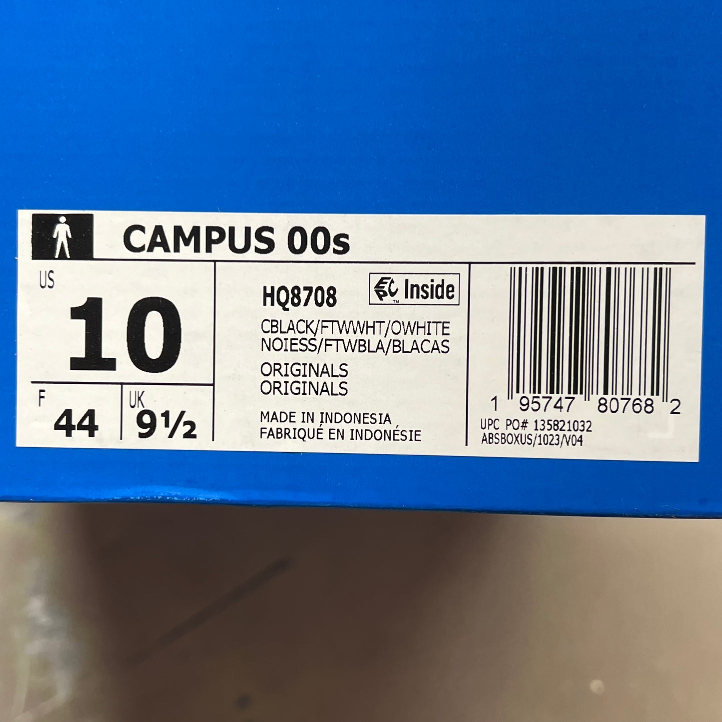 ADIDAS Campus 00s Fat Lace Sneaker Men's Sz 10 Core Black/Cloud White/Off White