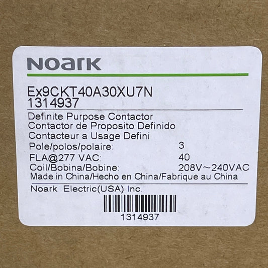 NOARK Definite Purpose Contactor 40A 208-240V 3-Pole Ex9CKT40A30XU7