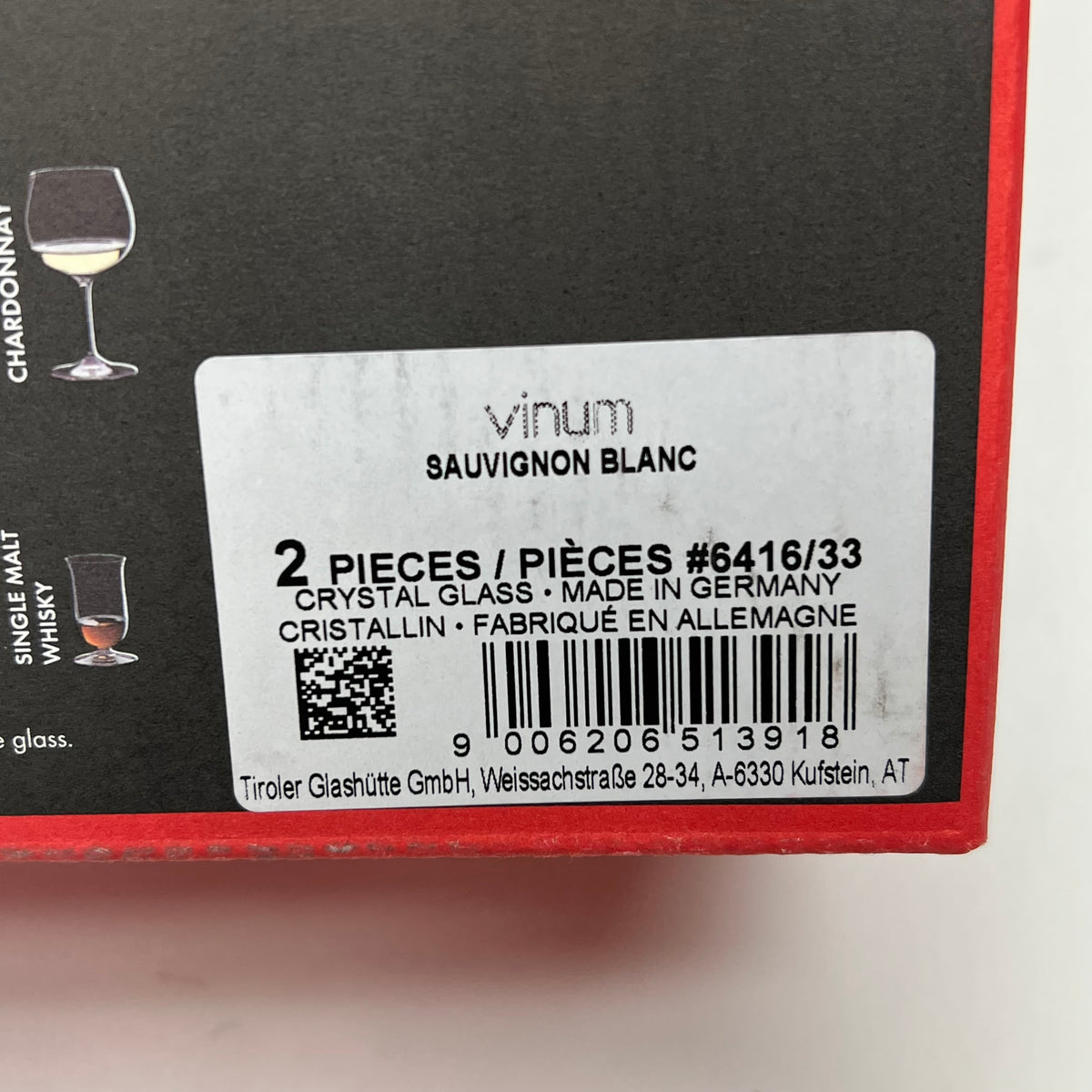 RIEDEL (SET OF 2) Vinum Sauvignon Blanc Crystal Wine Glasses Stemware 8.6" 13oz