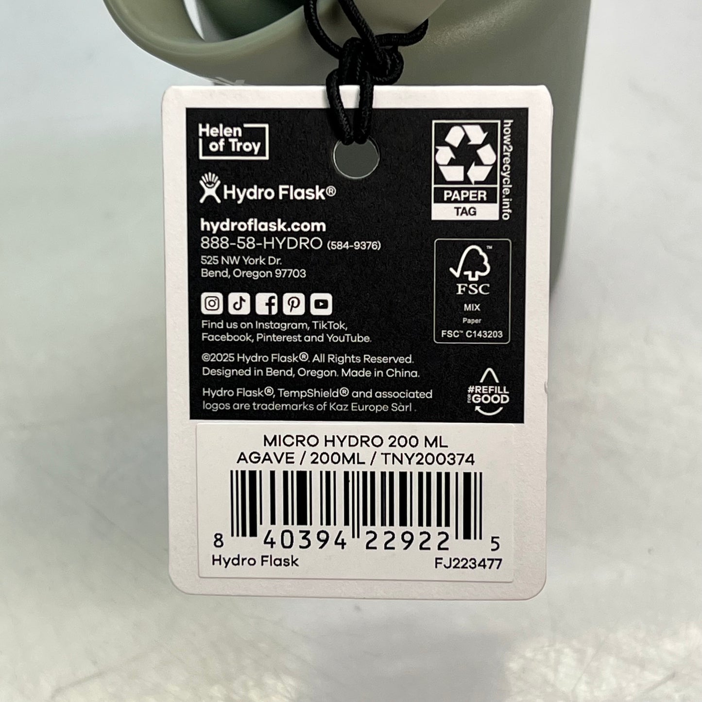 HYDROFLASK Micro Hydro Vacuum Water Bottle W/ Screw Cap 6.7 fl oz Agave TNY200