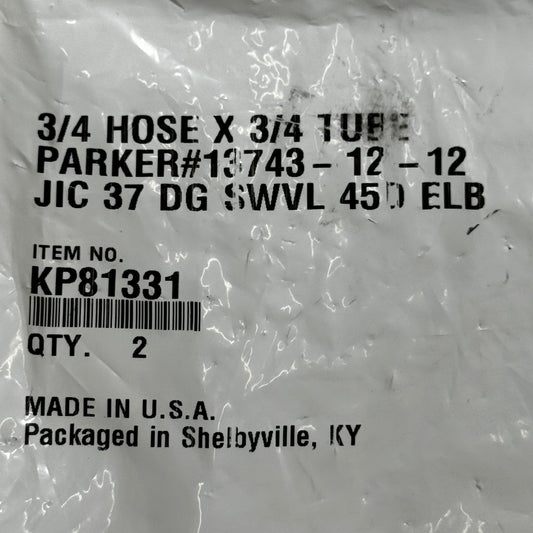 PARKER (2 PACK) Hydraulic Hose 13743-12-12 JIC 37° Swivel 3/4" x 3/4" Steel KP81331
