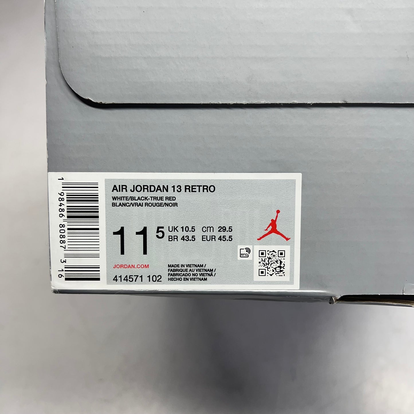 AIR JORDAN 13 Retro Sneaker Men Sz 11.5 White Black True Red 414571-102 (As-Is)