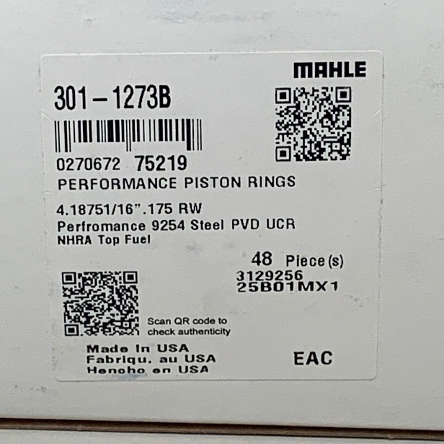 MAHLE (48 Pieces) Individual Fire-Power Performance Piston Rings 301-1273B