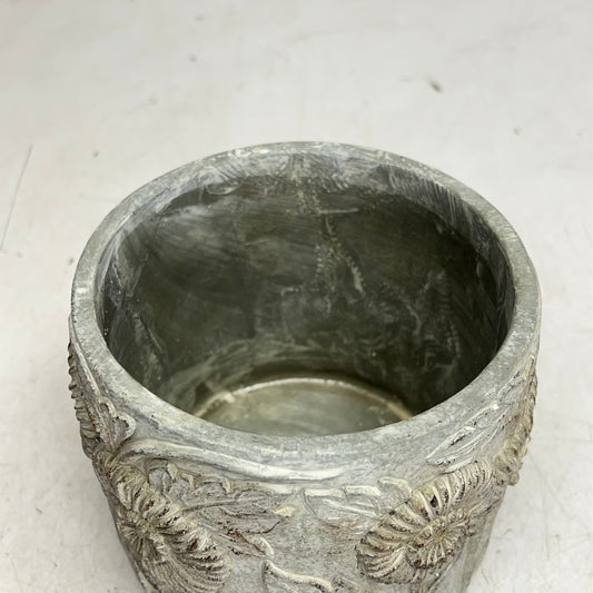 SILVER TREE Cement Flower Pattern Plant Pot 5.5" Dia X 5" Deep Grey A18600