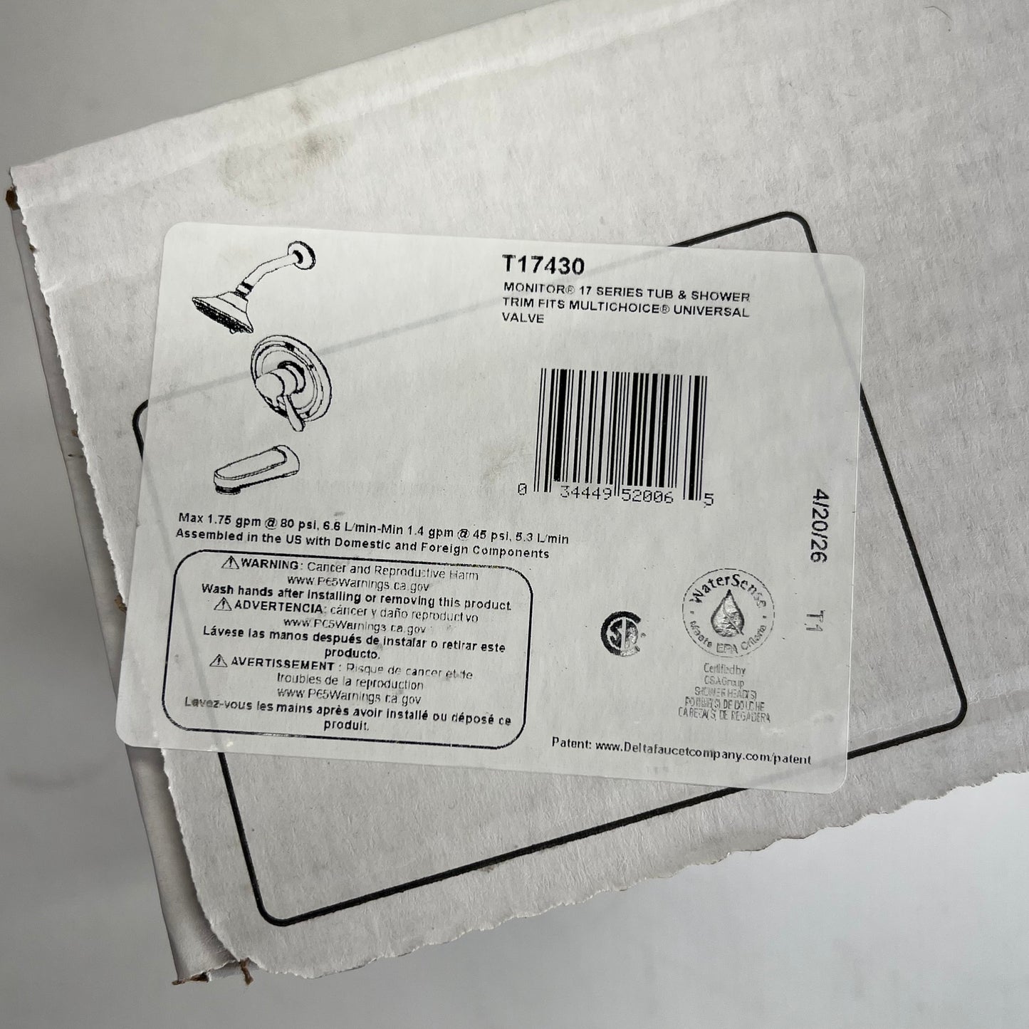 DELTA Monitor 17 Series Tub & Shower Trim Water Efficient Chrome T17430