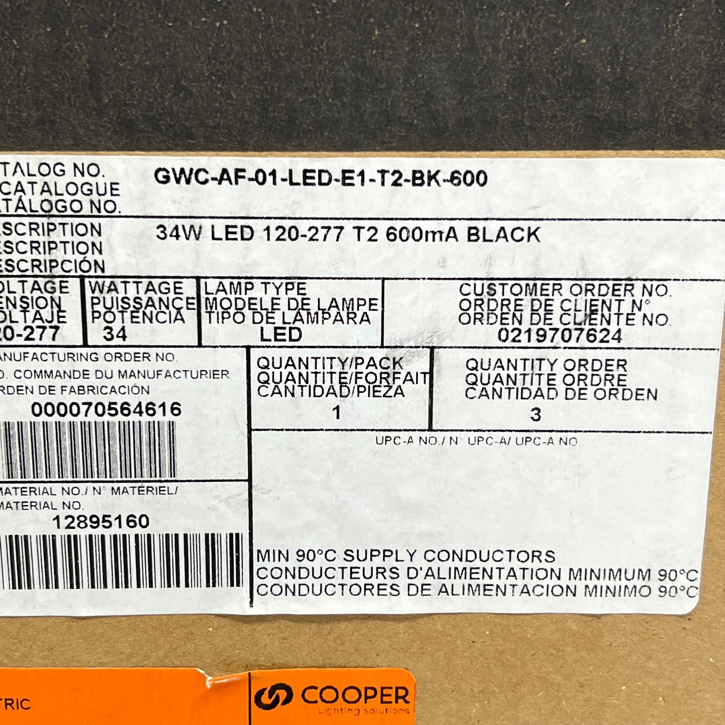 COOPER LIGHTING Gwc Galleon Wall Led 34W 600mA Black GWC-AF-01-LED-E1-T2-BK-600