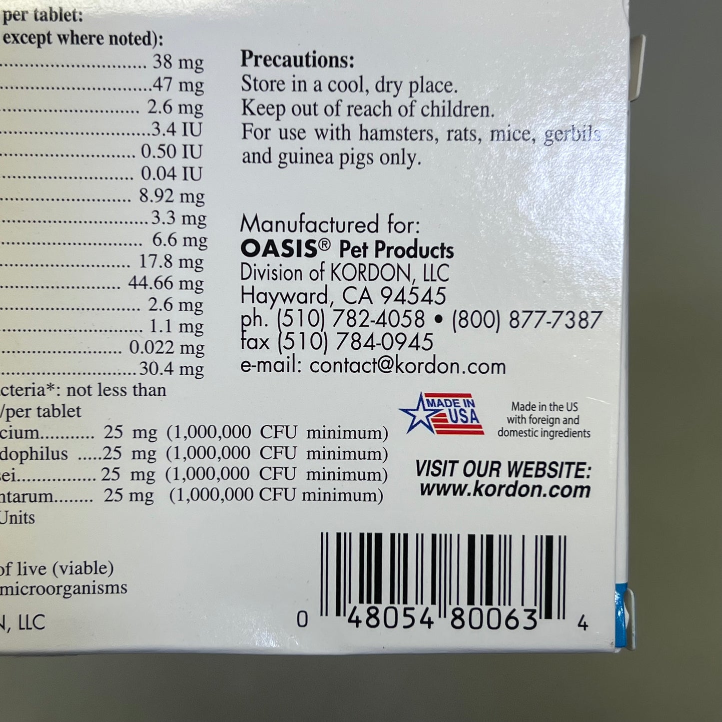 OASIS (2 PACK) Alive & Well Hamsters Natural Pro-Biotic Source 6 Tabs 80063