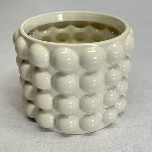 CREATIVE CO OP Raised Dots Stoneware Canister Wide 8.25" x 8.25" Crème DF7932