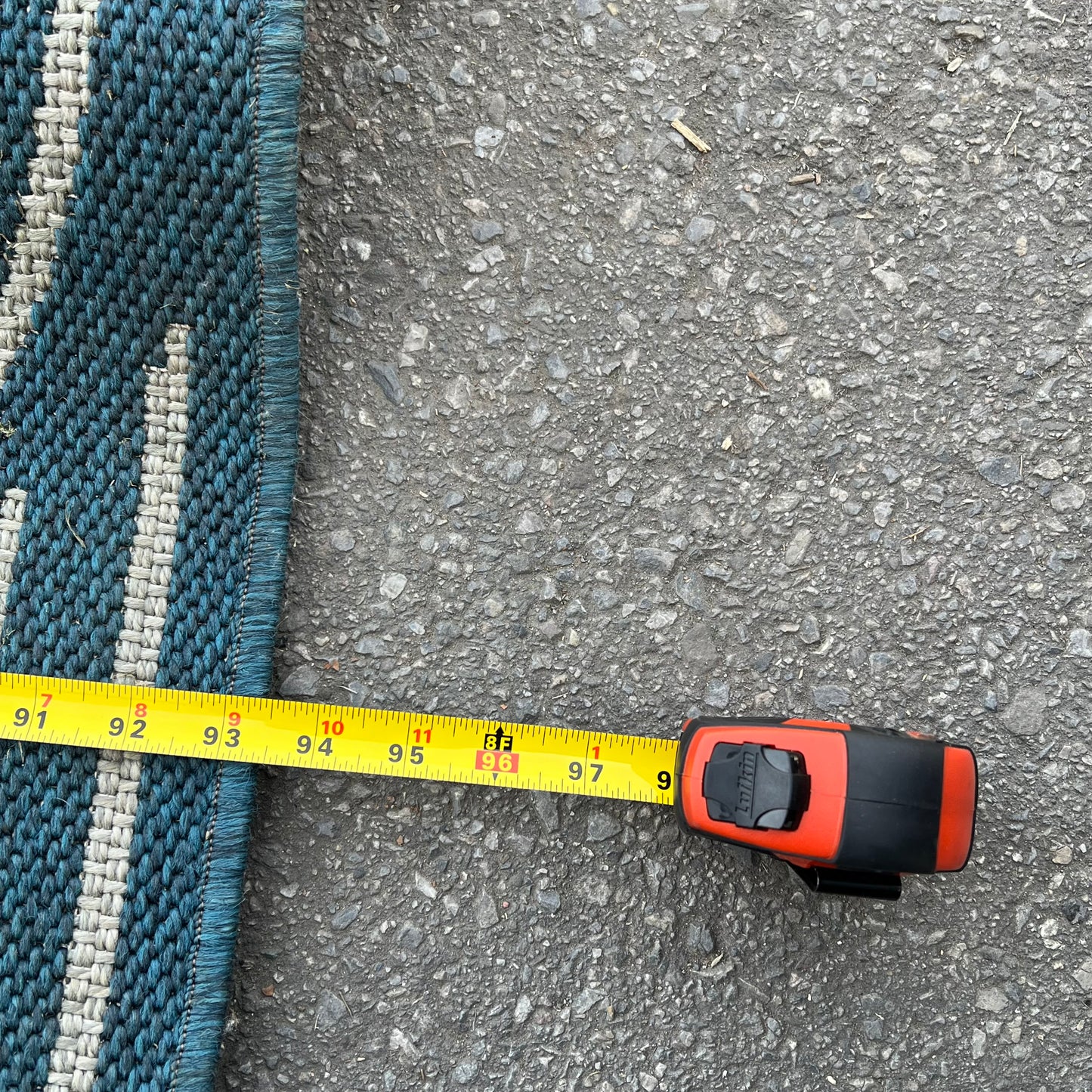 ZA@ Large Woven Outdoor Area Rug See Images for Size Blue/White (Used/Torn)