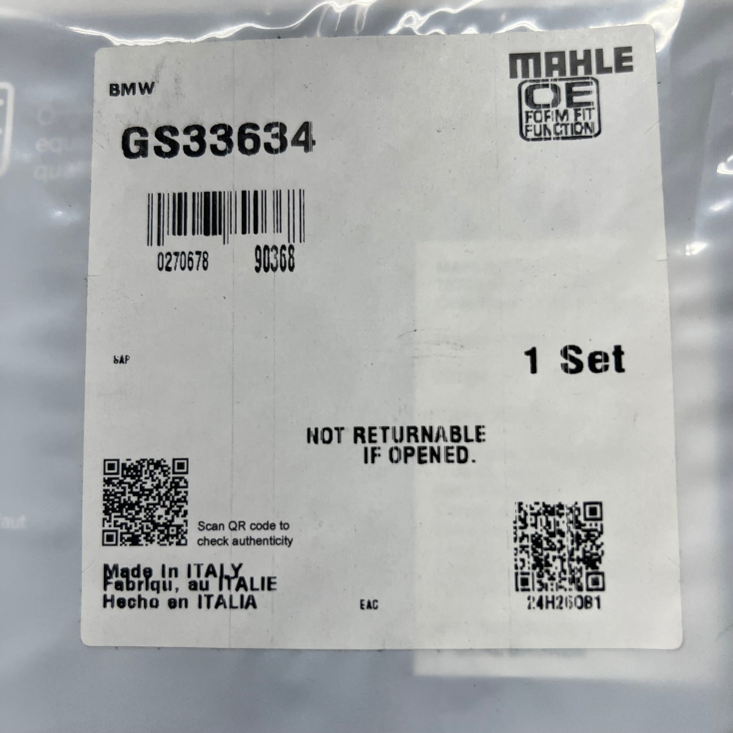 MAHLE Engine Water Pump Gasket For BMW Black GS33634