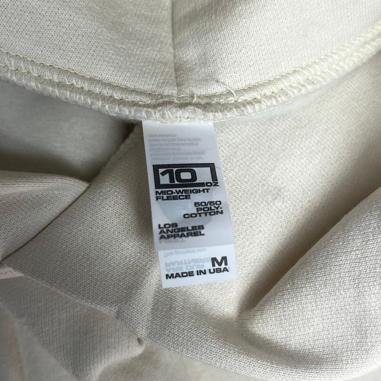 LOS ANGELES APPAREL Mid-weight Poly Cotton Fleece Hoodie Unisex Sz M Cre|me