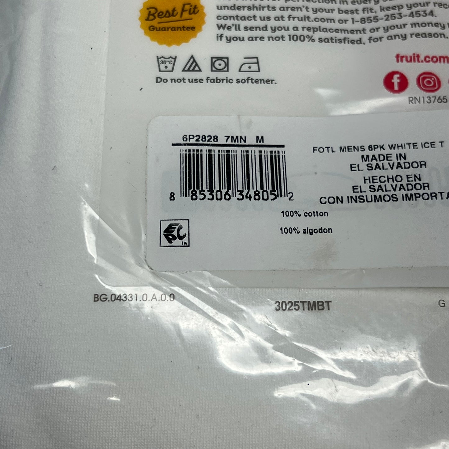 ZA@ FRUIT OF THE LOOM (6 PACK) Classic Fit Crew Neck T-shirts Men's Sz M White 6P2828