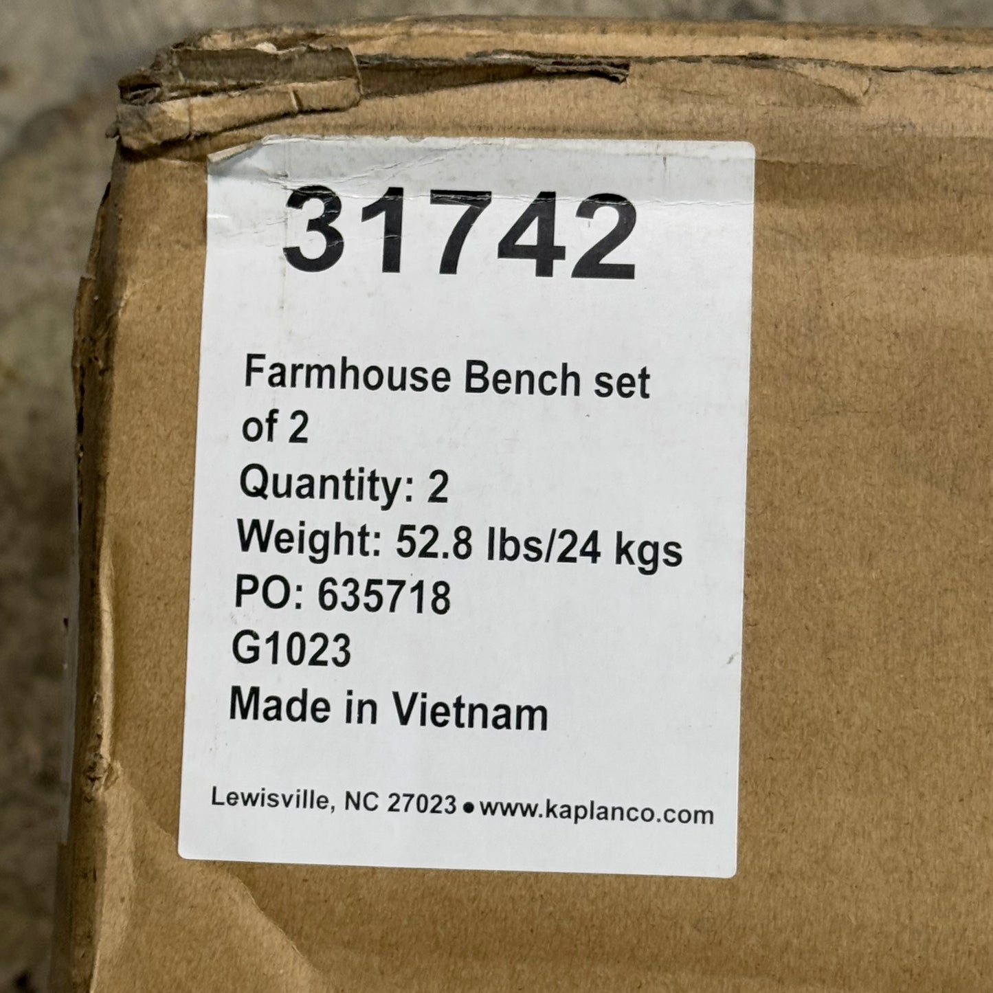 KAPLAN Farmhouse Bench (Set of 2) Sz 48" W x 12" H x 12" D Wood/White 31742