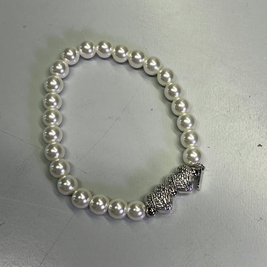 VALERIE (3 PACK) Faithful Angel Wing Heart & Pearl Friendship Bracelets Sz L White