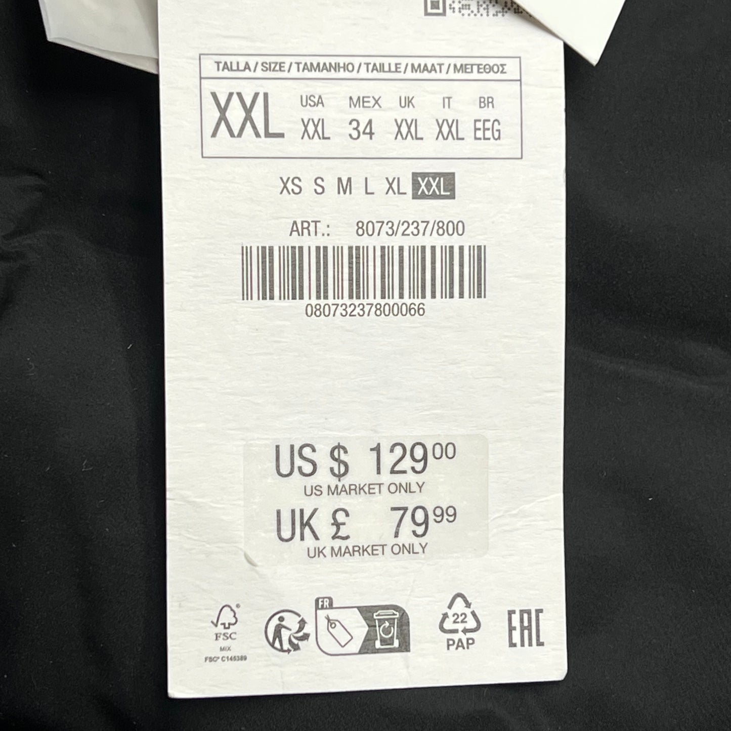 ZA@ ZARA Winter Coat W/ Faux Fur Hood Women's Sz XXL Black/Gold