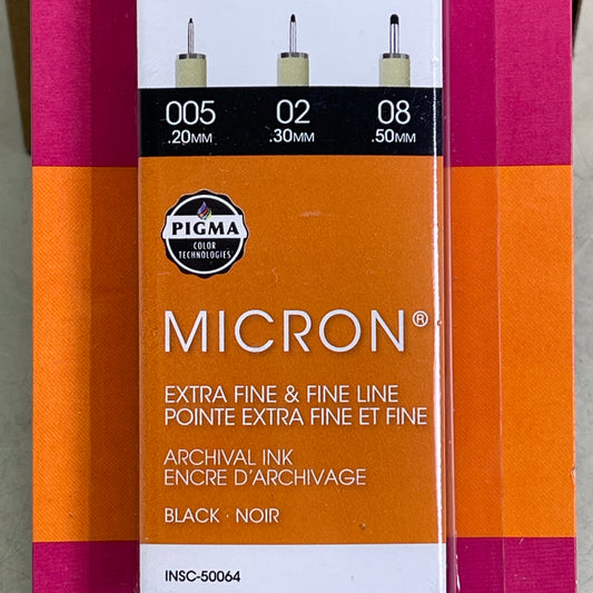 SAKURA (6-PACK) Pigma Micron Pens 0.20mm, 0.30mm, 0.50mm Black 50064