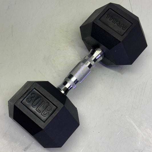 TITAN FITNESS (2 PACK) Black Rubber Coated Hex Dumbbell Single 30lb HEXDBB_30