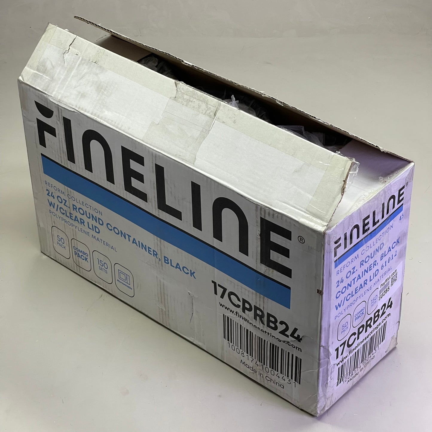 FINELINE (150 PACK) Round Container, Reform Collection 24 Oz Black & Clear 17CPRB24