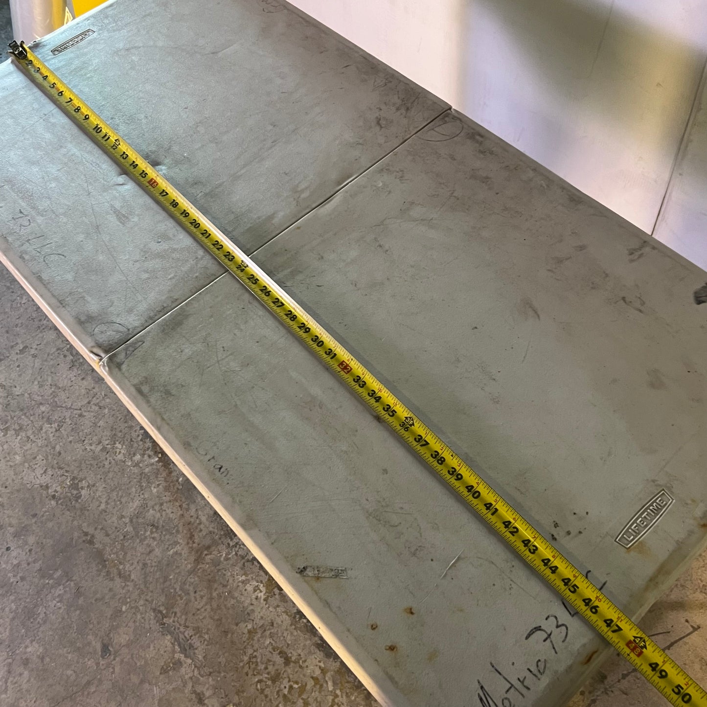 ZA@ LIFETIME Classic Folding Table Sz 47"L x 23.5"W x 38"H, Grey (AS-IS, A Little Damage))