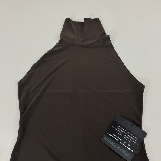 NORMA KAMALI Halter Turtle Fishtail Gown 4-Way Stretch Womens Sz S/36 Chocolate