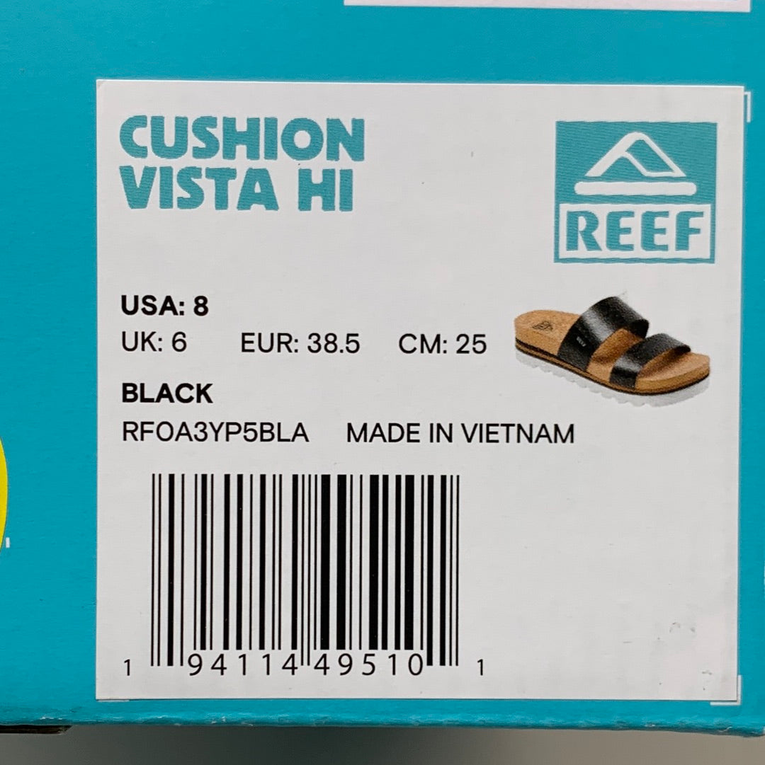 REEF Cushion Vista Hi Vegan Leather Sandals Women's Shoes Sz 8 Black RFOA3YP5BLA