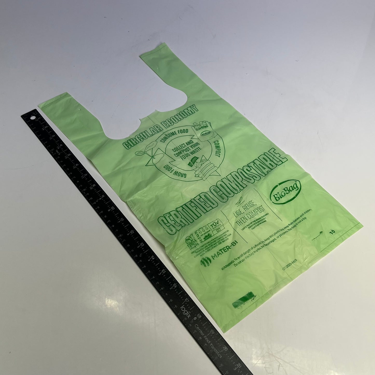 ZA@ BIOBAG Circular Economy Compostable Grocery Bags 16"x19" Green (Distressed) E