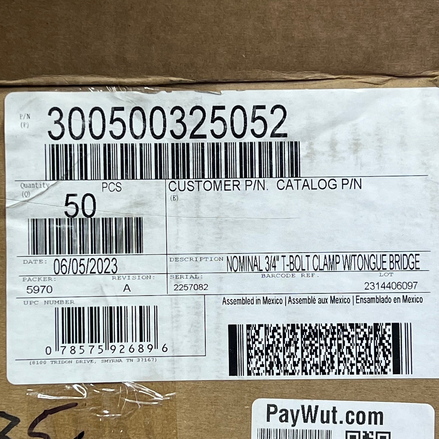 IDEAL TRIDON (2 PACK) S S Nominal T-Bolt Clamp w/ Tongue Bridge 3/4" N0325