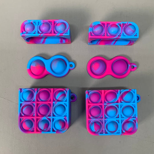 BEST WHOLESALE 2-PACK! Wireless Headphone Bubble Popping Case 2.5" x 2" Blue/Pink