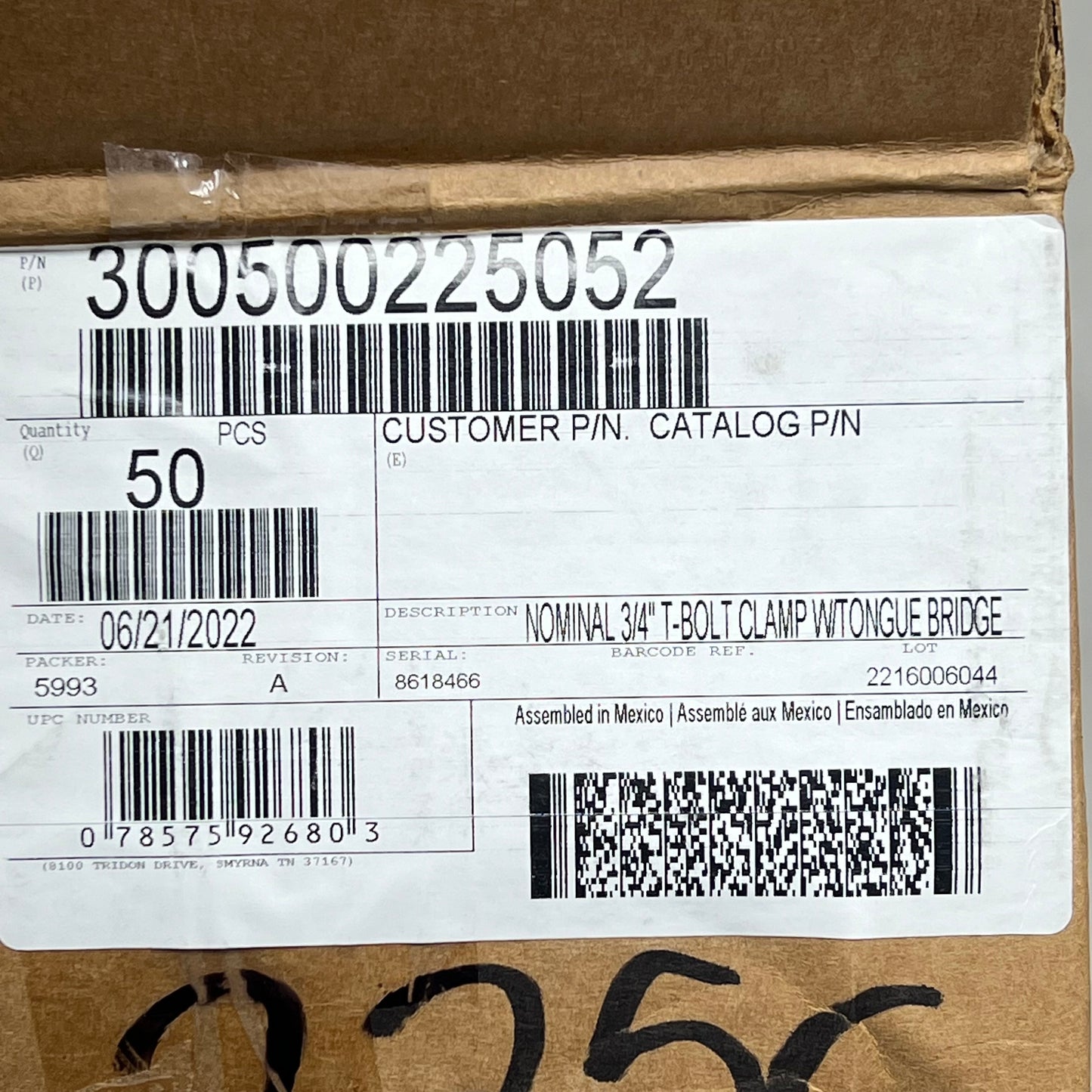 IDEAL TRIDON (2 PACK) S S Nominal T-Bolt Clamp w/ Tongue Bridge 3/4" N0225
