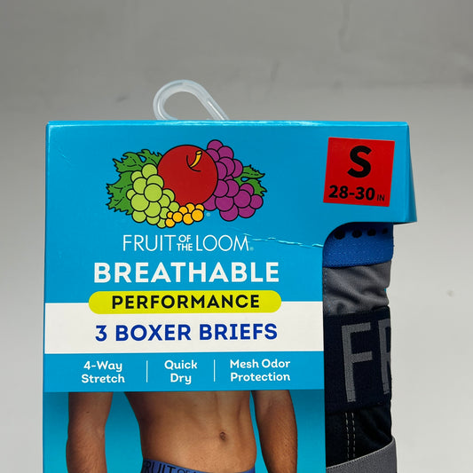 ZA@ FRUIT OF THE LOOM Breathable Performance Boxer Breifs Men's Sz S Blue/Grey/Black 8WP3BBC