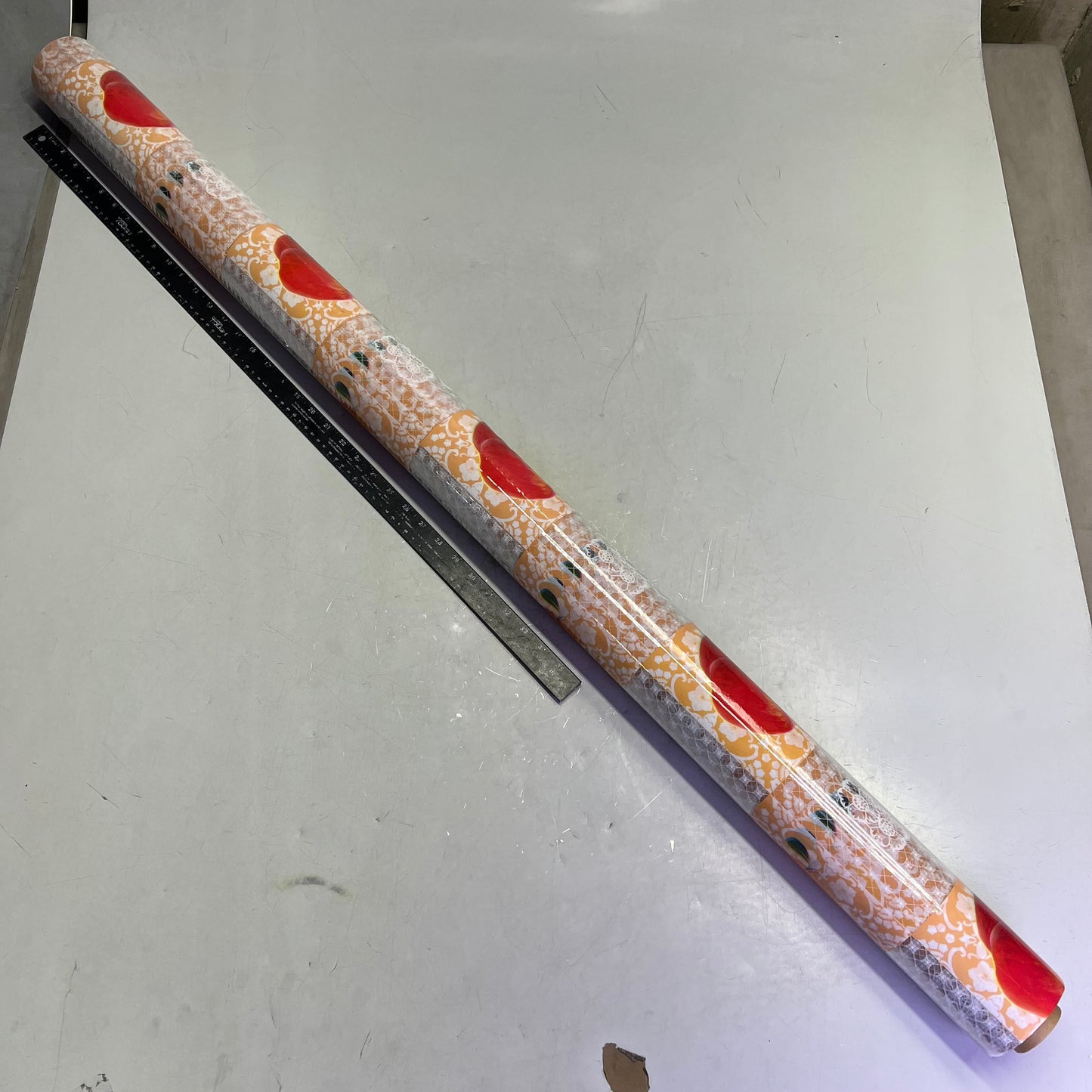 PVC Glossy Faux Lace Patchwork Fruit Dining Tablecloth Roll 54"x60' White/Orange