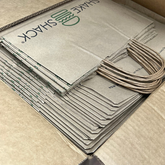 ZA@ SHAKE SHACK (250 PACK) Paper Take Out Bag W/ Handles & Adhesive For Closure 15|x11" Brown