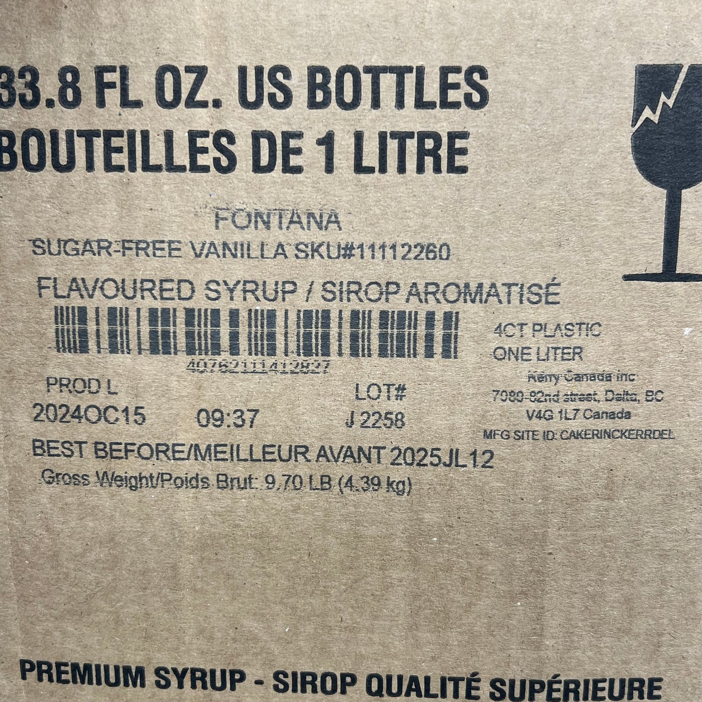 STARBUCKS (4 PACK) Fontana Sugar Free Vanilla Flavored Syrup 33.8 fl oz BB 07/25