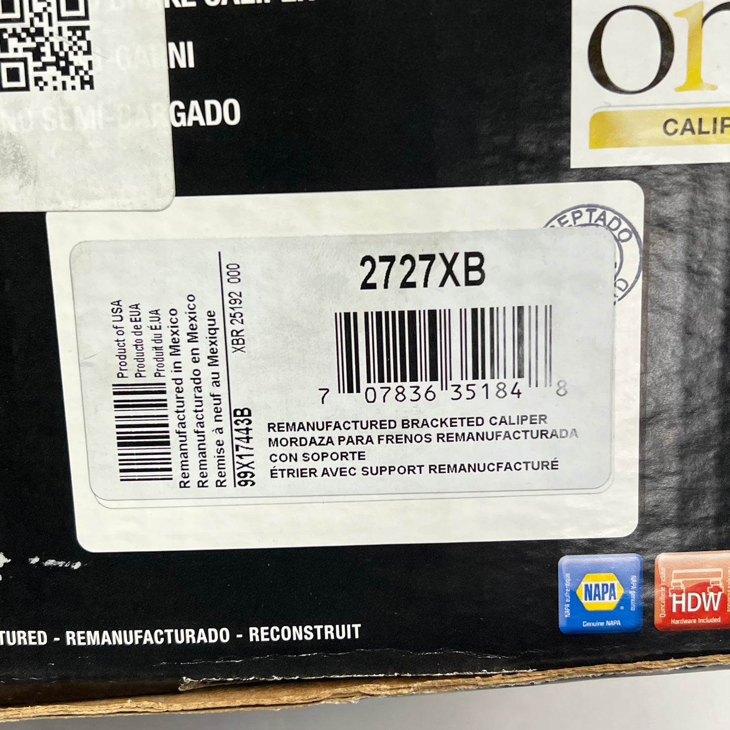 ADAPTIVE ONE Napa Remanufactured Brake Caliper Dual Piston Floating 2727XB