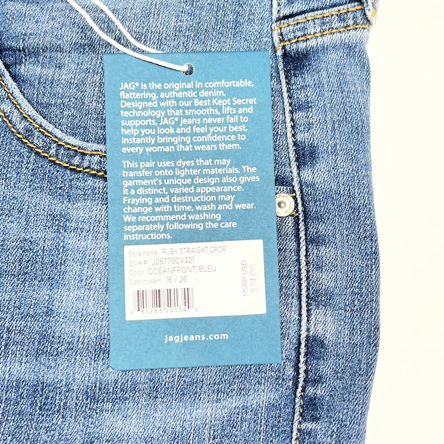 JAG Ruby Mid Rise Straight Crop Jeans Women's Sz 16/26 Ocean Front J2877SCV321