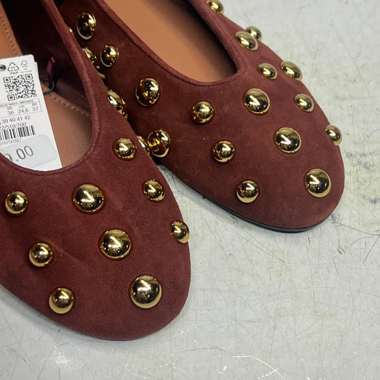 ZA@ ZARA Authentic Leather & Gold Bubble Ballet Flat Shoe Women's Sz EU 38 / US Sz 7.5 Chocolate Brown/Gold