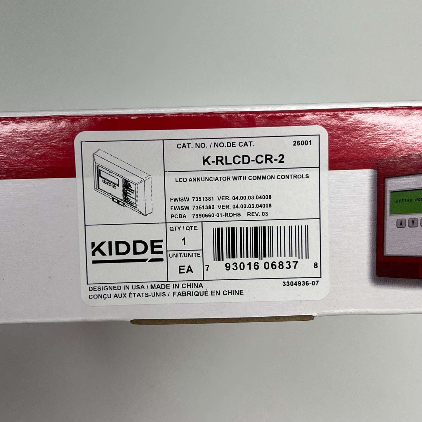 KIDDIE Fire Alarm Remote Lcd Annunciator 4x20 Backlit LCD Display K-RLCD-CR-2