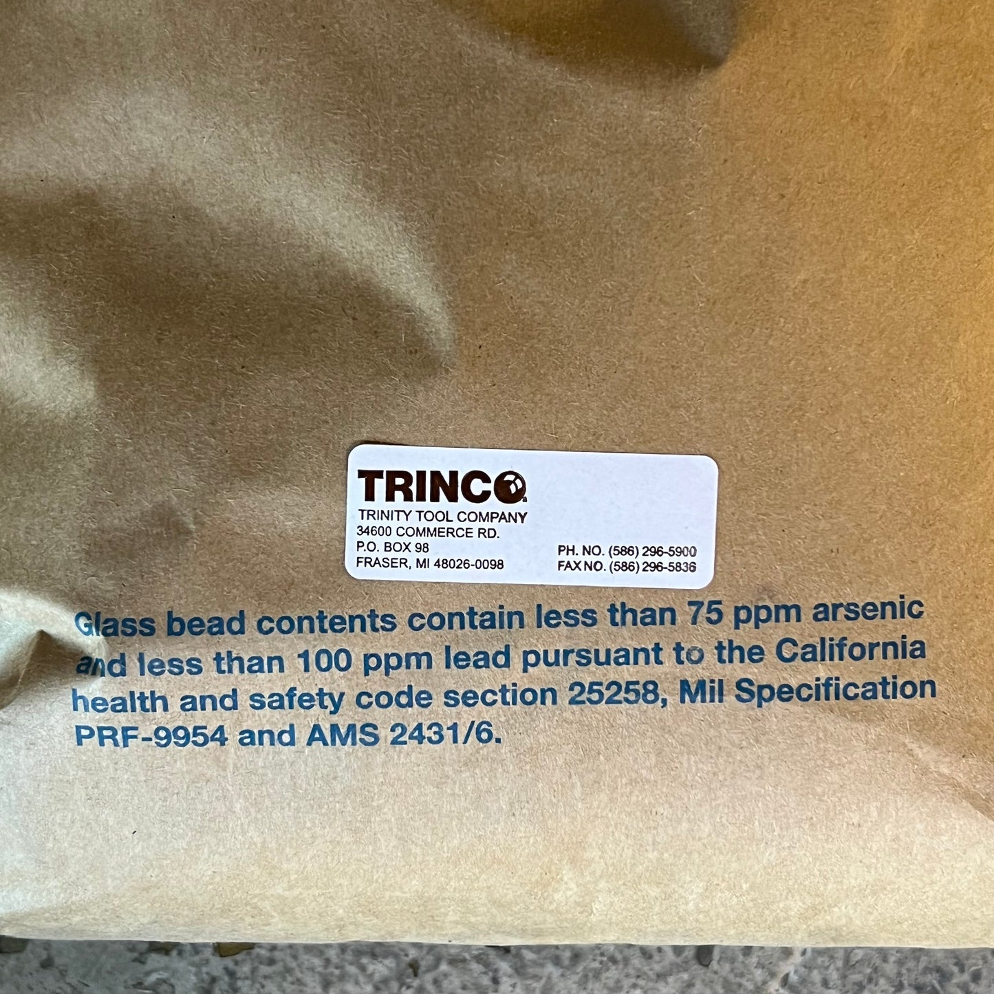 TRINCO Abrasive Blasting Media Medium Grade Glass Bead 50 Lbs BOL 70-140