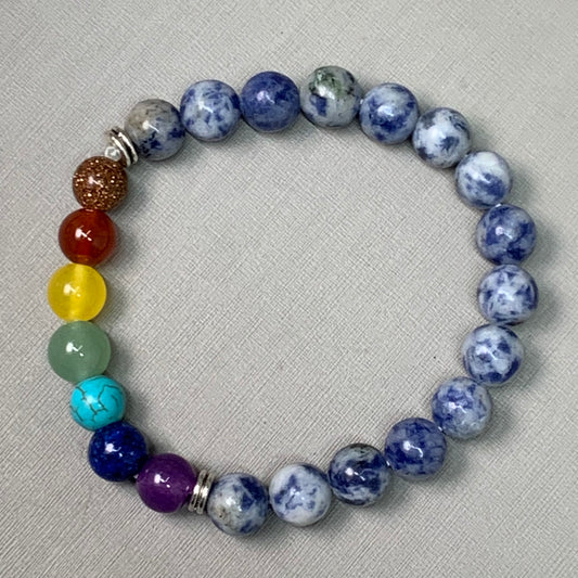 BEST WHOLESALE 12-PACK! Blue Marbled Rainbow Beaded Crystal Bracelets 3" New
