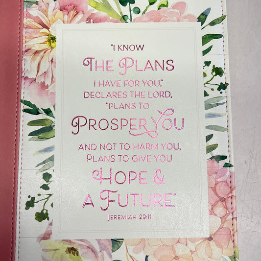 CHRISTIAN ART GIFTS 29:11 Plans Bouquet Faux Leather Bible Cover 7"x10" Pink