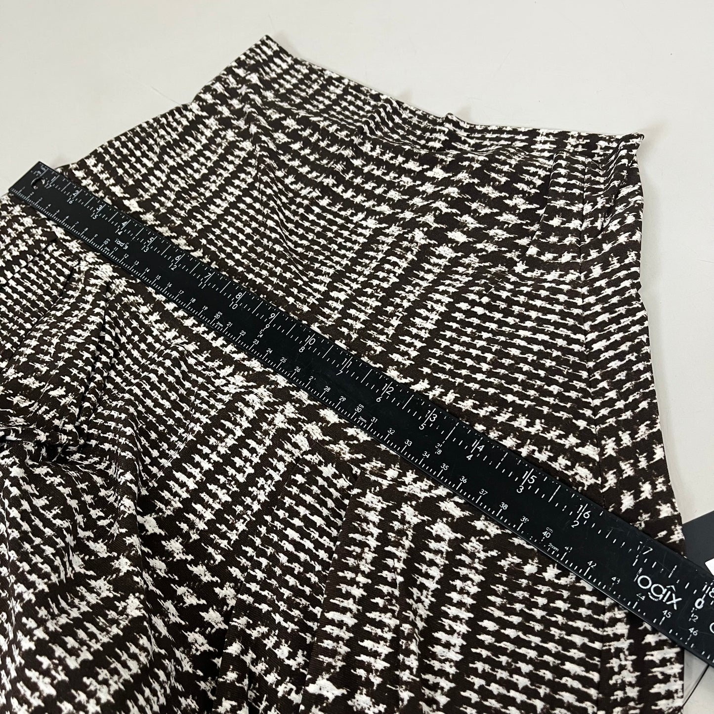 NORMA KAMALI High Waist Pleat Pant Women's Sz L/36 Chocolate Glenn Plaid Tweed