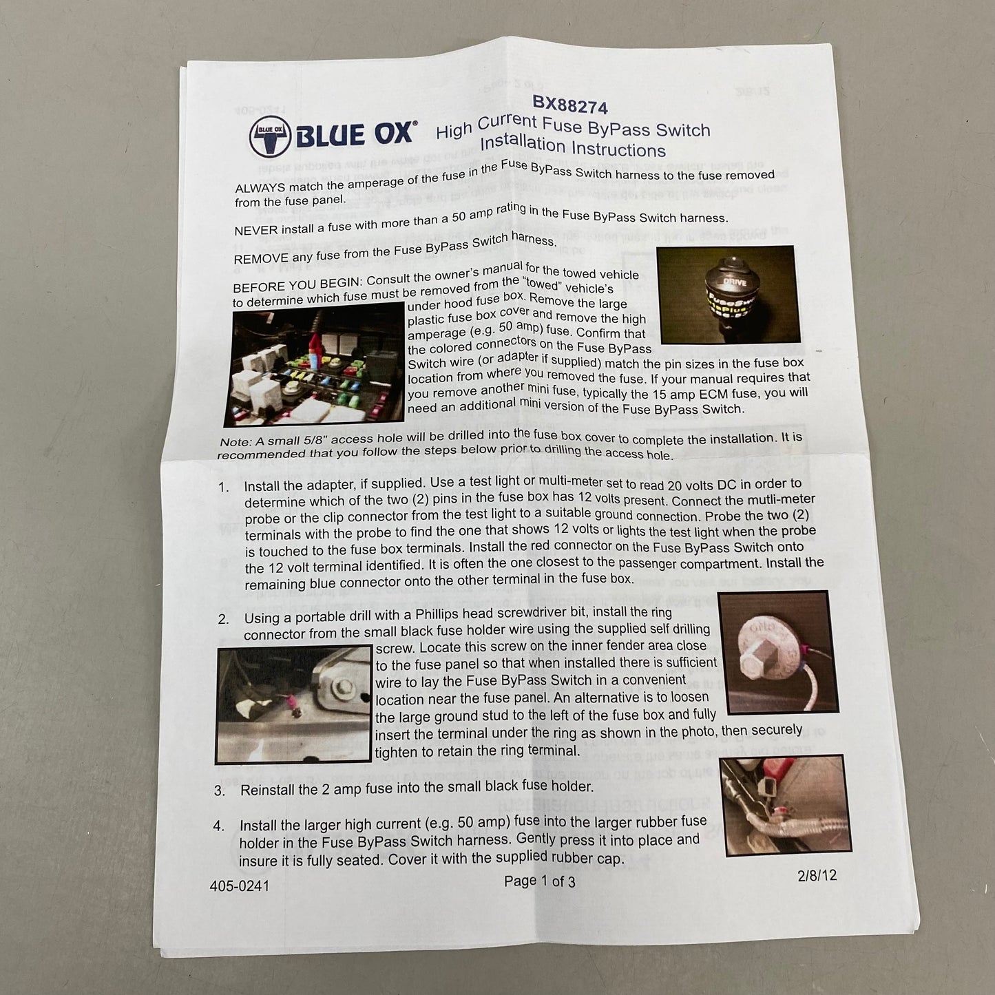 BLUE OX High Current Fuse ByPass Switch For Buick,Chevy & GMC Black BX88274