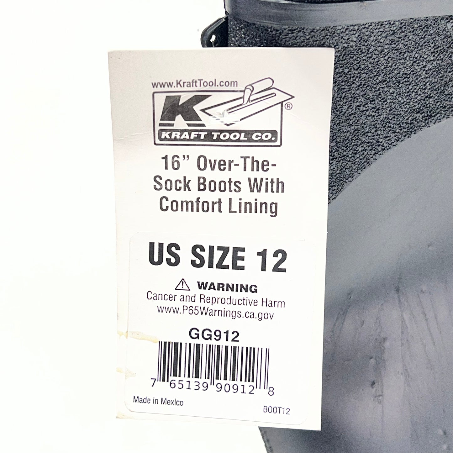 KRAFT TOOLS Over-the-sock PVC Construction Boots Men's Sz 12 Black GG912
