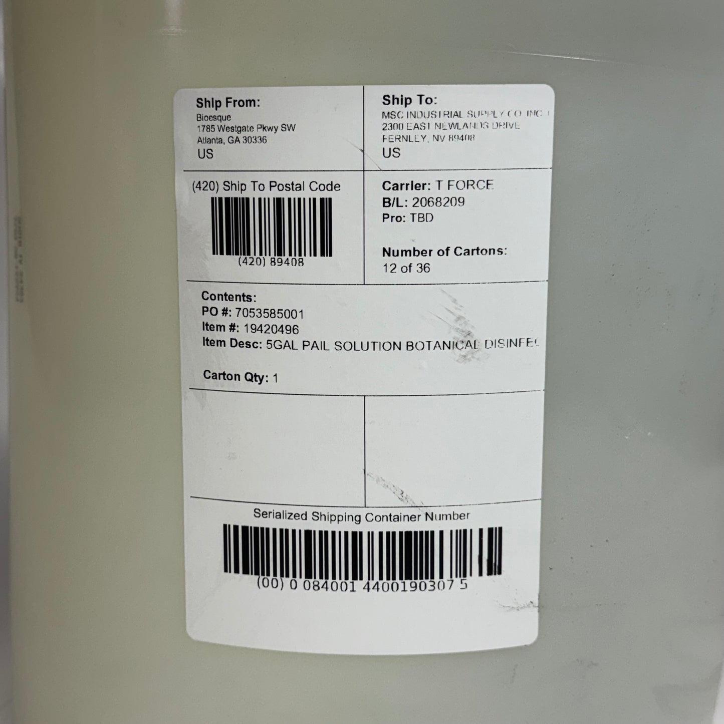 ZA@ BIOESQUE Botanical Disinfectant Solution / All-Purpose NON-TOXIC Cleaner 5 Gal (New) H